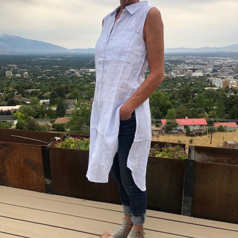 Long sleeveless linen button-down shirt. New with tags from Sundance.